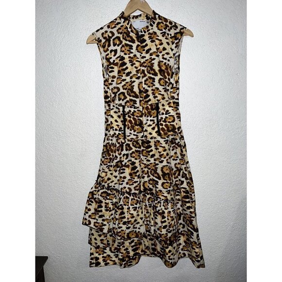 Cf Goldman Corset Cotton Leopard Dress Size 0 Retail $598 Tiered Ruffles 1A - Picture 3 of 11